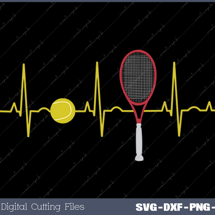Tennis Player Retro Sport Racket & Tennis Ball Heartbeat SVG PNG Cutting Printable Files