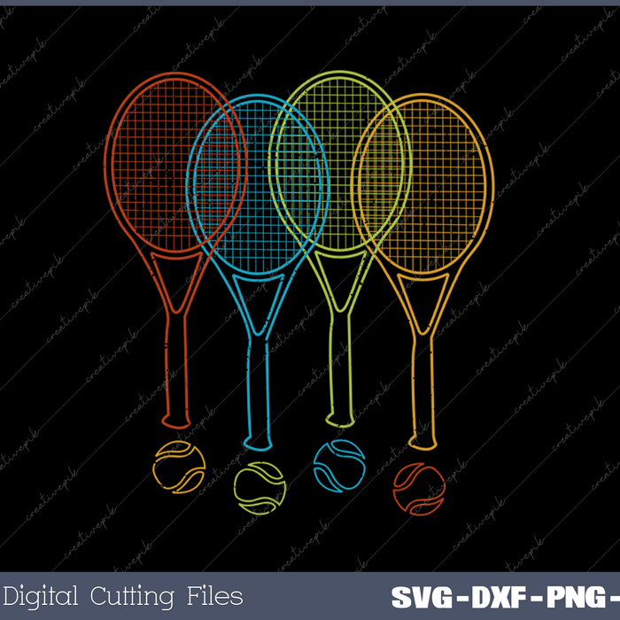 Tennis Women Men Kids  Rackets & Balls Cool Tennis SVG PNG Cutting Printable Files
