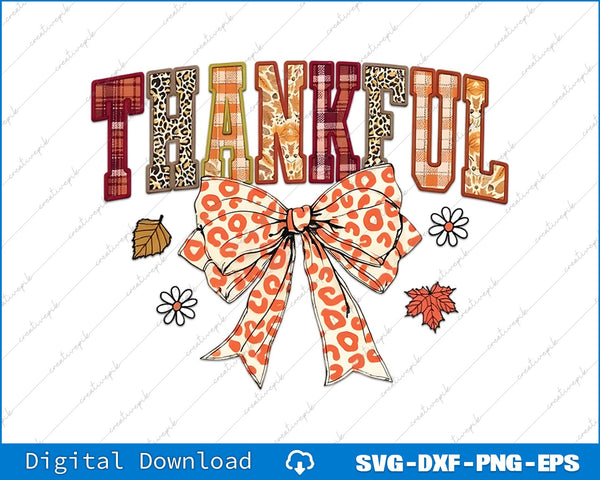Thankful Coquette Bow Leopard Thanksgiving PNG Printable File
