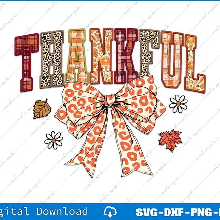 Thankful Coquette Bow Leopard Thanksgiving PNG Printable File