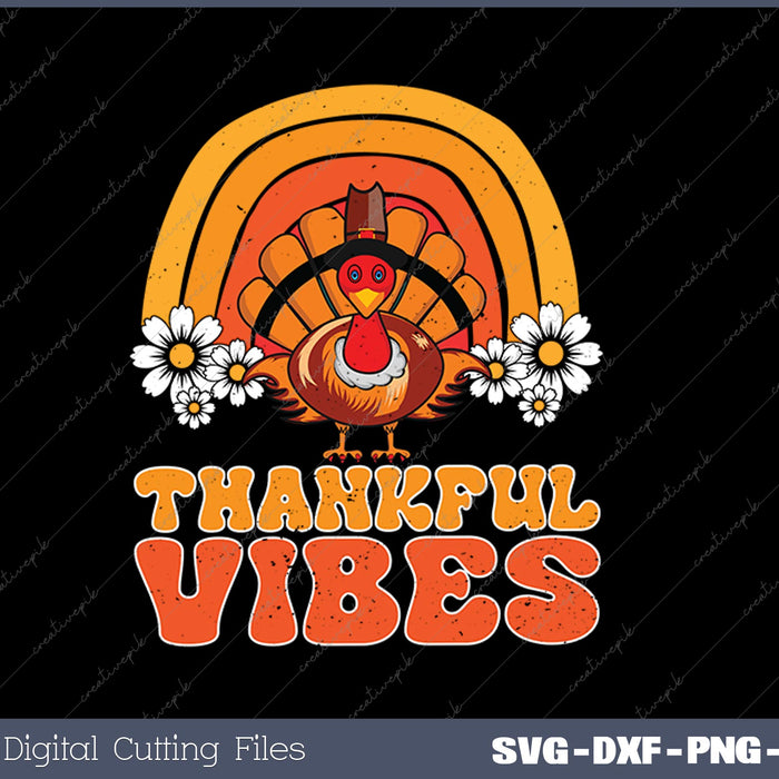 Thankful Vibes Turkey Rainbow Funny Retro Thanksgiving