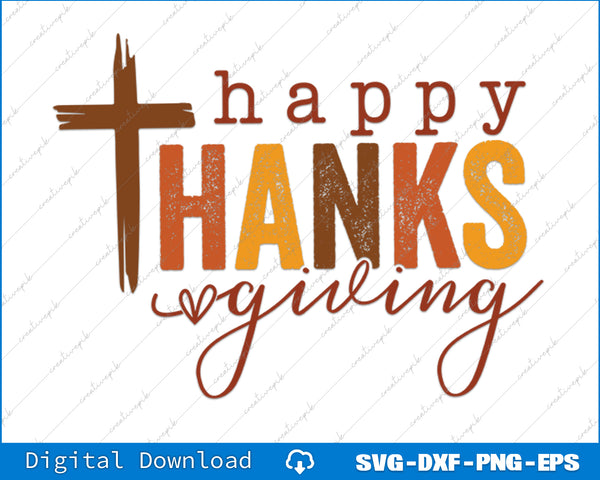 Happy Thanksgiving text with cross design on a white background