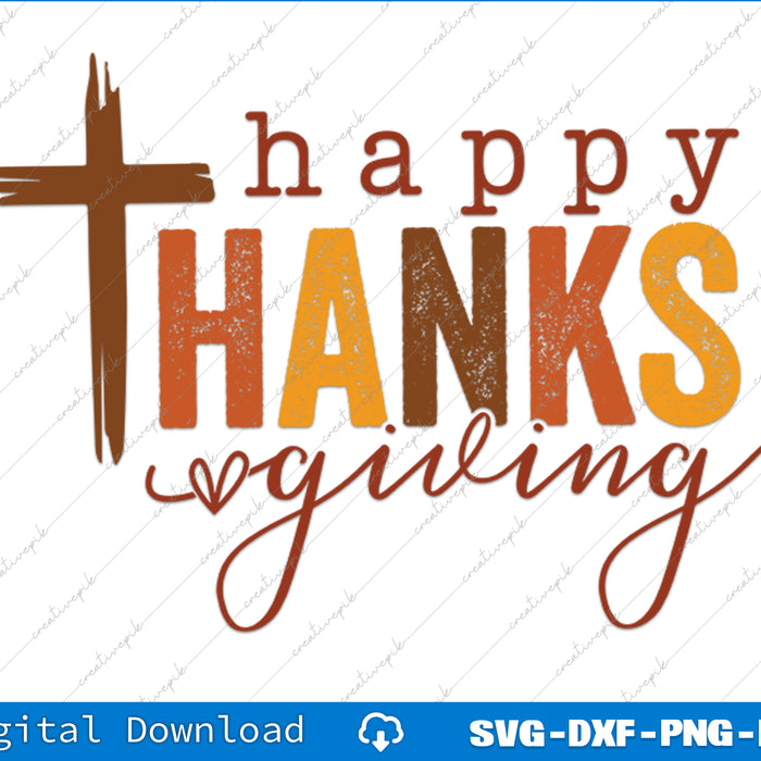 Happy Thanksgiving text with cross design on a white background