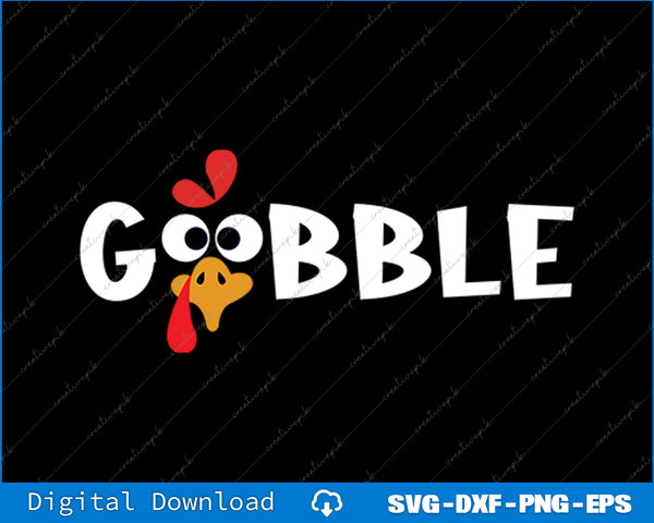 Gobble text with a chicken graphic on a black background