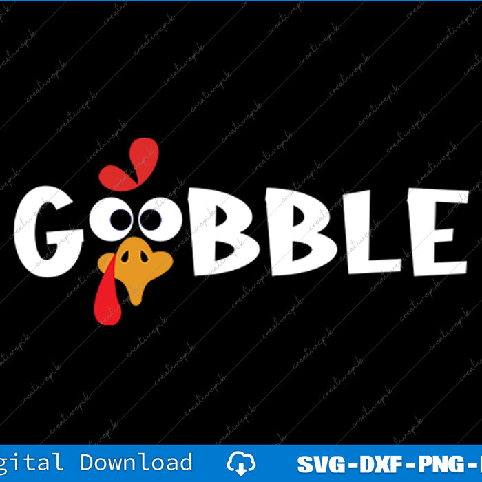 Gobble text with a chicken graphic on a black background