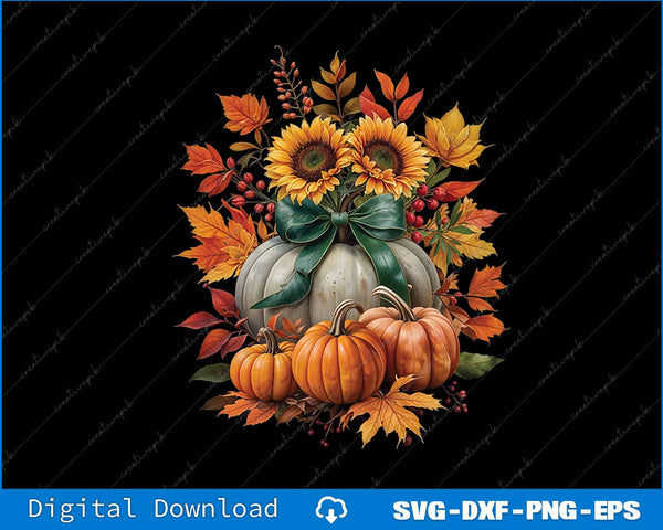 Thanksgiving Pumpkin Sunflower Fall Autumn Holiday SVG PNG Printable File