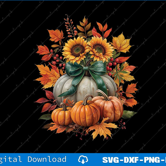 Thanksgiving Pumpkin Sunflower Fall Autumn Holiday SVG PNG Printable File