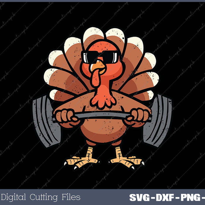 Thanksgiving Workout Turkey Barbell Lift Gym SVG PNG Cutting Printable Files