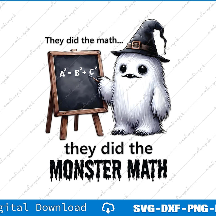 Cartoon character in a witch hat with a blackboard displaying a mathematical equation, with text 'They did the math.