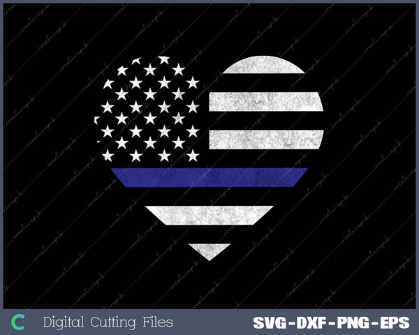 Thin Blue Line American Flag Heart Police SVG PNG Cutting Printable Files