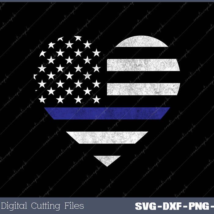 Thin Blue Line American Flag Heart Police SVG PNG Cutting Printable Files