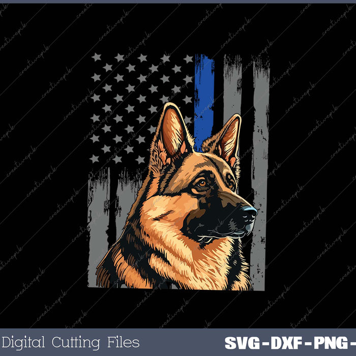 Thin Blue Line Flag K-9 German Shepherd Police Dog SVG PNG Cutting Printable Files