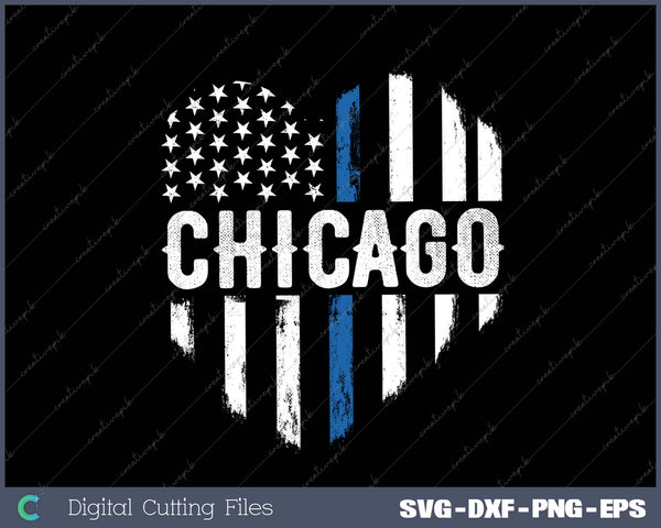 Thin Blue Line Heart Chicago Police SVG PNG Cutting Printable Files