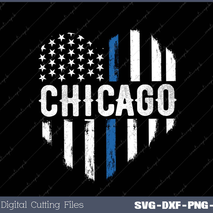 Thin Blue Line Heart Chicago Police SVG PNG Cutting Printable Files