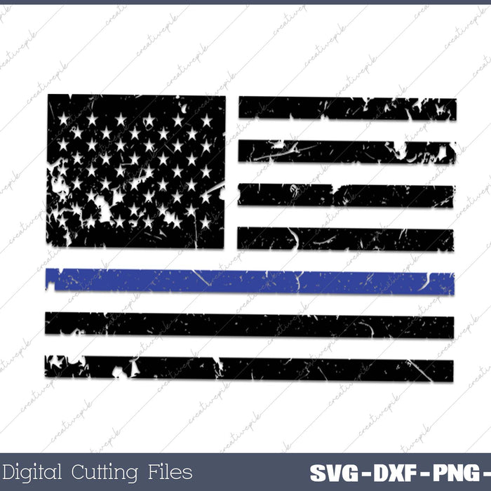 Thin Blue Line Police Distressed USA Flag Patriots SVG PNG Cutting Printable Files