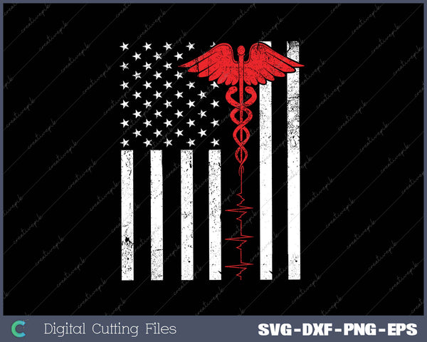 Thin Red Line Caduceus American Flag SVG PNG Cutting Printable Files