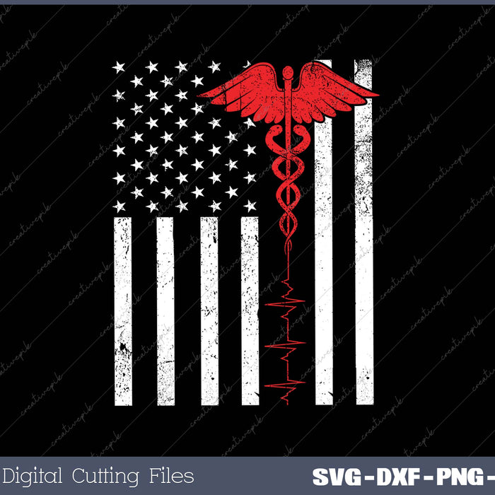 Thin Red Line Caduceus American Flag SVG PNG Cutting Printable Files