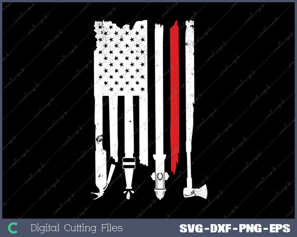 Thin Red Line Firefighter American Flag SVG PNG Cutting Printable Files