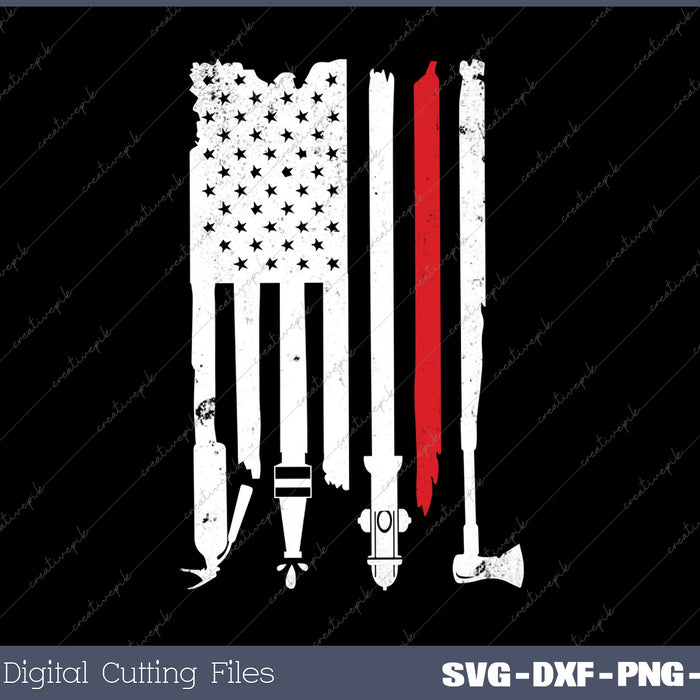 Thin Red Line Firefighter American Flag SVG PNG Cutting Printable Files