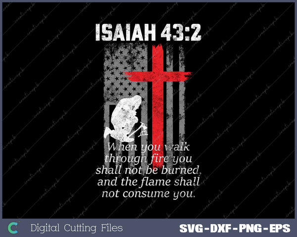 Thin Red Line Firefighter Cross Bible Verse American Flag 