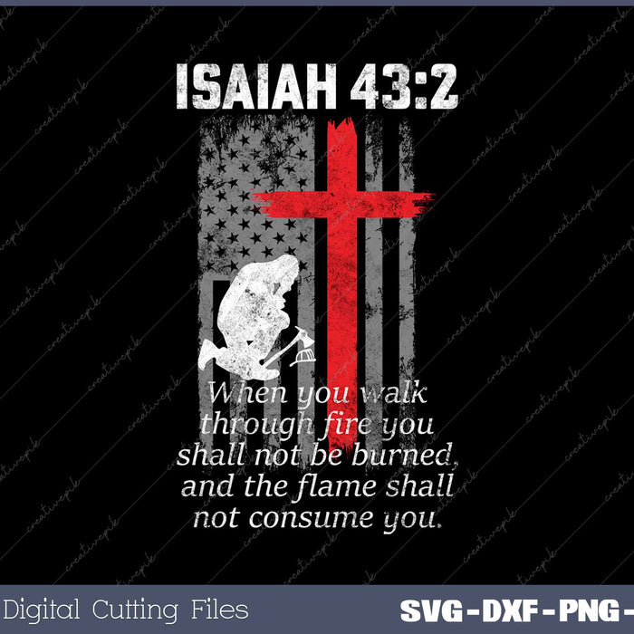 Thin Red Line Firefighter Cross Bible Verse American Flag 