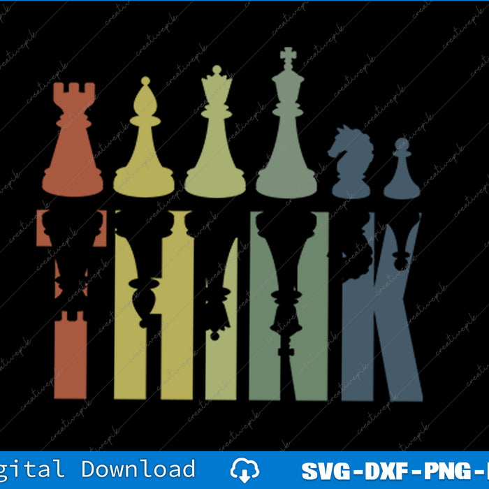 Think Retro Vintage Chess Pieces Player Gifts Chess Coach SVG PNG Printable File