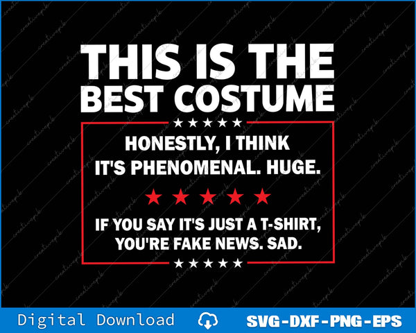 Text graphic with a humorous costume quote on a black background