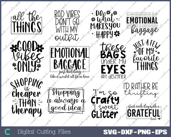Tote Bag SVG Bundle, Funny Shopping Bag Quotes SVG PNG Bundle File 