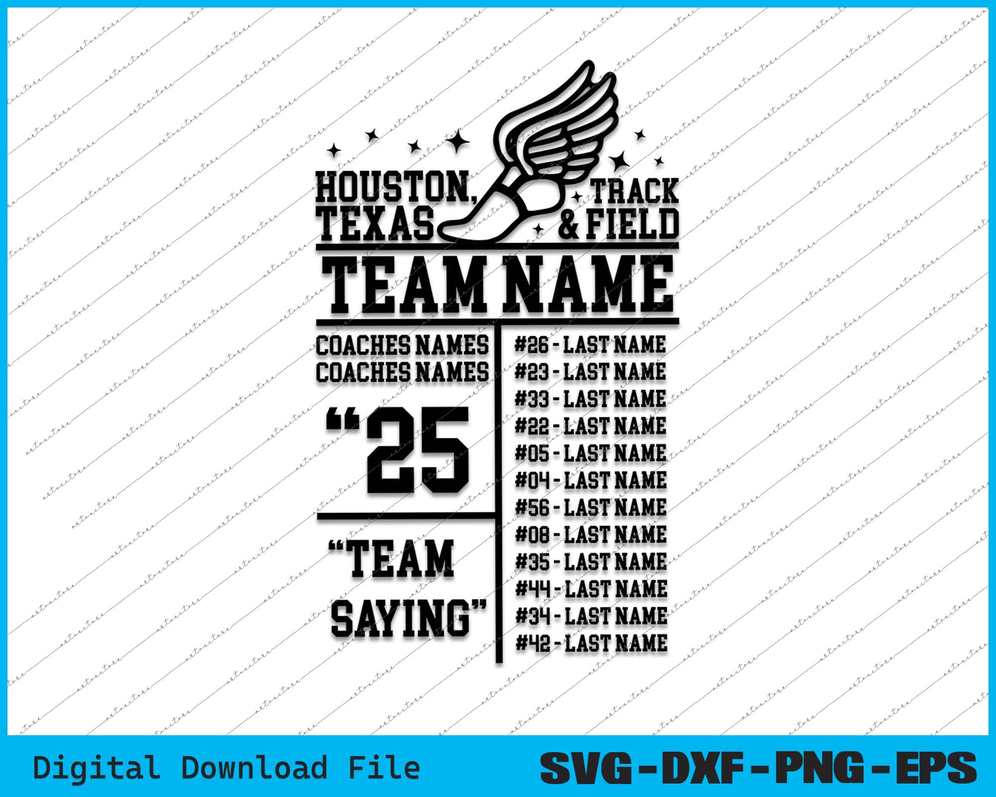 Track & Field Team Roster Template SVG PNG Cutting Printable Files ...
