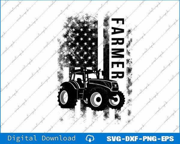 Tractor American Usa Flag Funny Farmer Rancher SVG PNG Cutting File