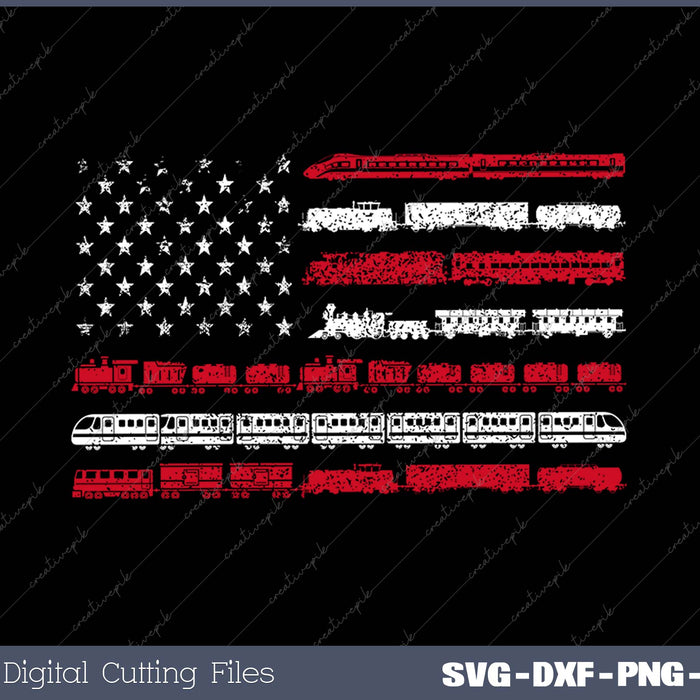 Train Railroad American Flag Vintage Locomotive