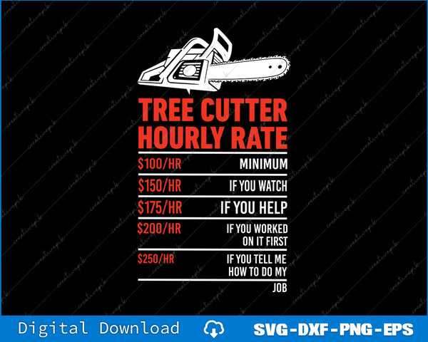 Tree Cutter Hourly Rate Chainsaw Funny Arborists SVG PNG Printable Files
