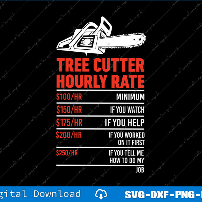 Tree Cutter Hourly Rate Chainsaw Funny Arborists SVG PNG Printable Files