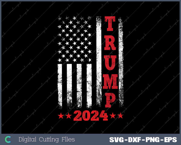 Trump 2024 American Flag Vintage SVG PNG Cutting Printable Files