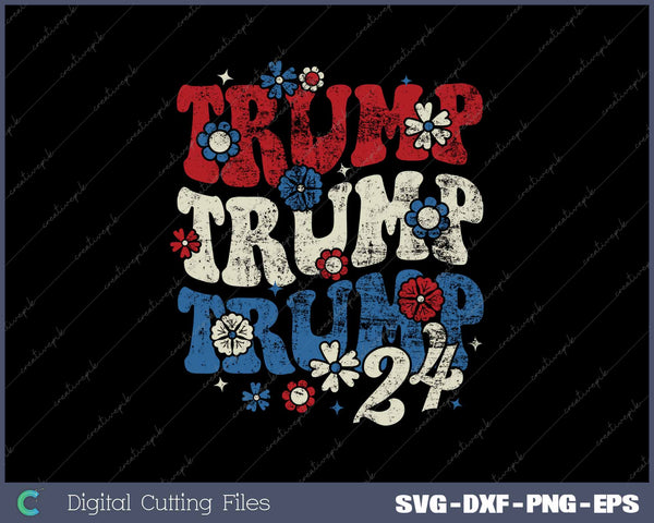 Trump Trump Trump 2024 Retro Groovy