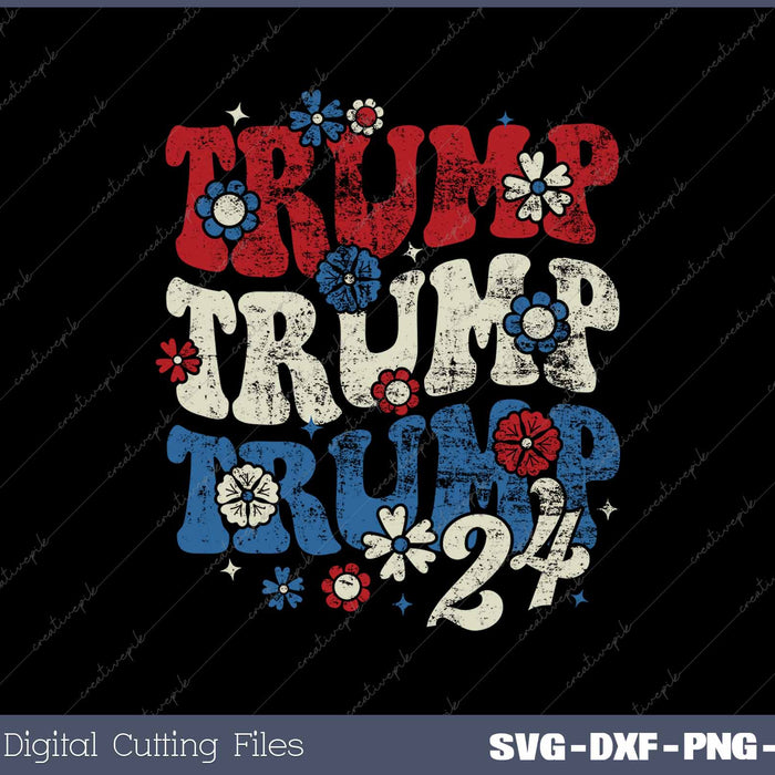 Trump Trump Trump 2024 Retro Groovy