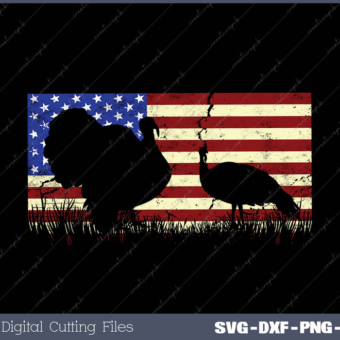 Turkey Hunter - Fun Turkey Hunting Patriotic USA Flag SVG PNG Cutting Printable Files