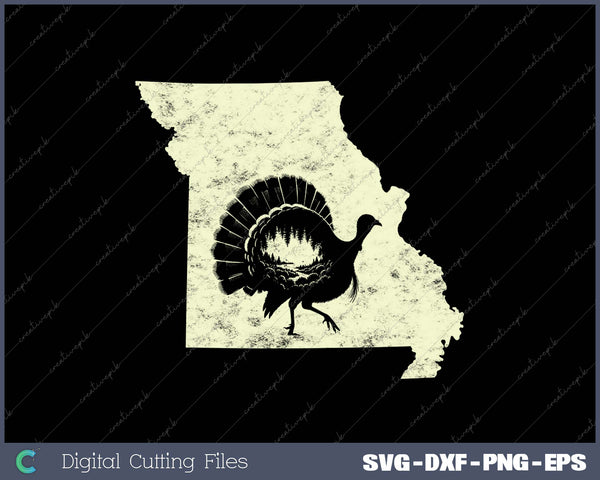 Turkeys hunting Missouri Map United state hunters SVG PNG Cutting Printable Files