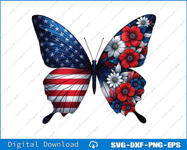 USA Flag Butterfly 4th Of July American Flag SVG PNG Printable File