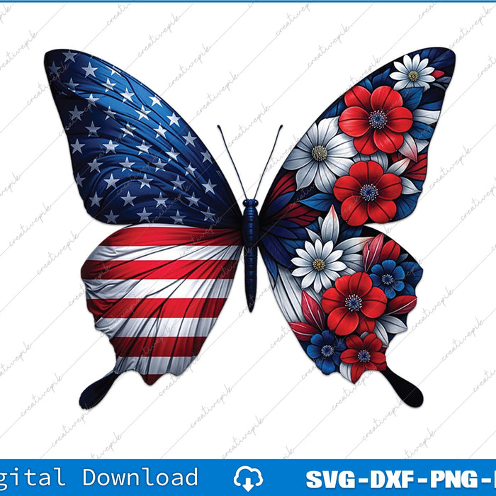 USA Flag Butterfly 4th Of July American Flag SVG PNG Printable File