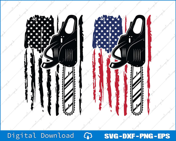 USA Flag Chainsaw, USA Flag Chainsaw Patriotic American Flag SVG PNG Bundle File