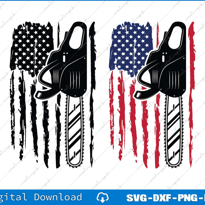 USA Flag Chainsaw, USA Flag Chainsaw Patriotic American Flag SVG PNG Bundle File