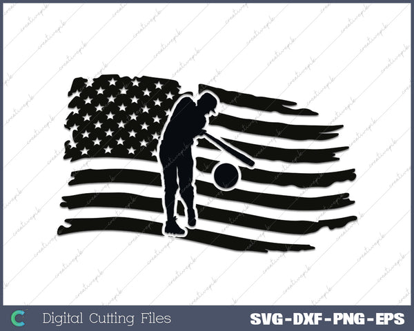 US Baseball Kid Player SVG DXF PNG Cutting File