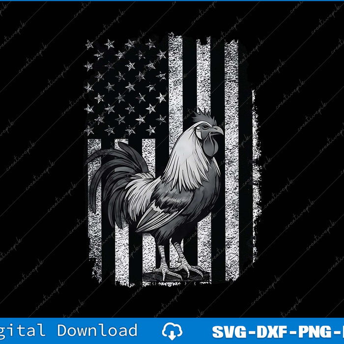 Rooster design with American flag pattern on a black background
