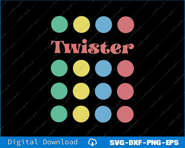 Twister game board design with colorful dots on a black background