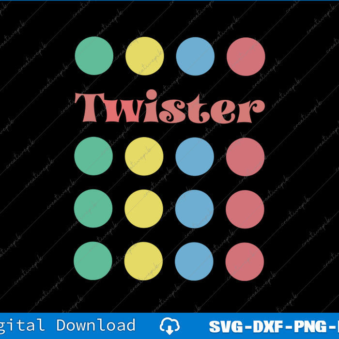 Twister game board design with colorful dots on a black background