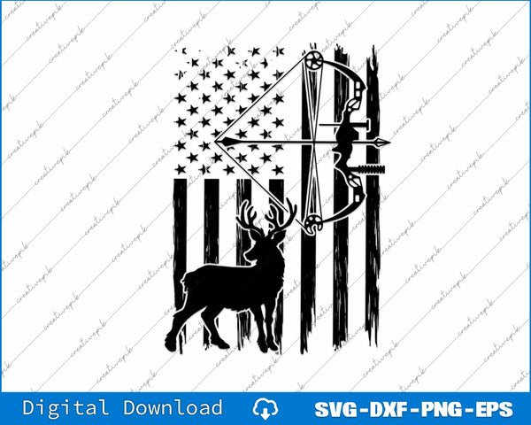 Usa Flag Outdoor Hunter Deer Bow SVG PNG Cutting Printable Files