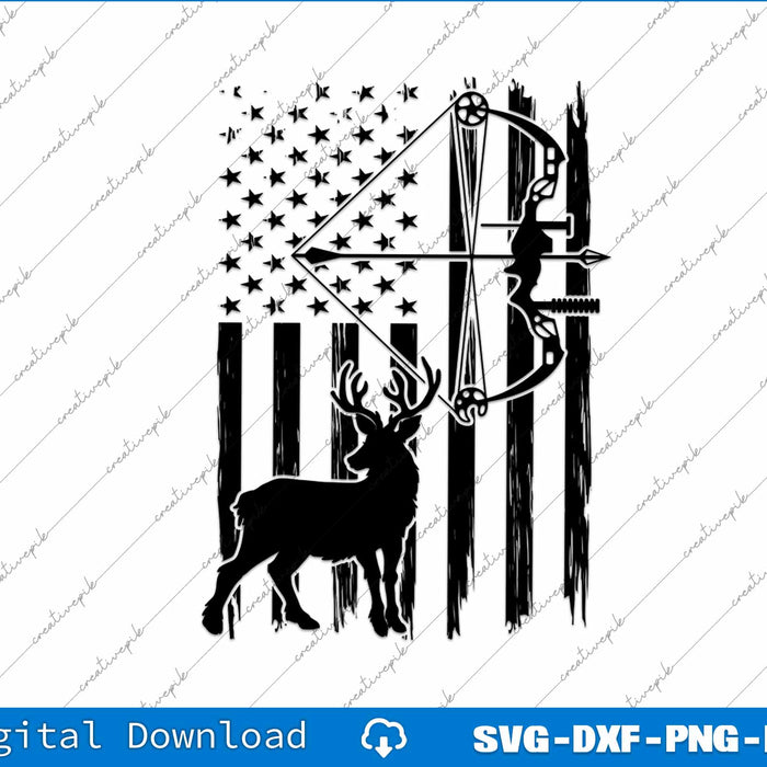 Usa Flag Outdoor Hunter Deer Bow SVG PNG Cutting Printable Files