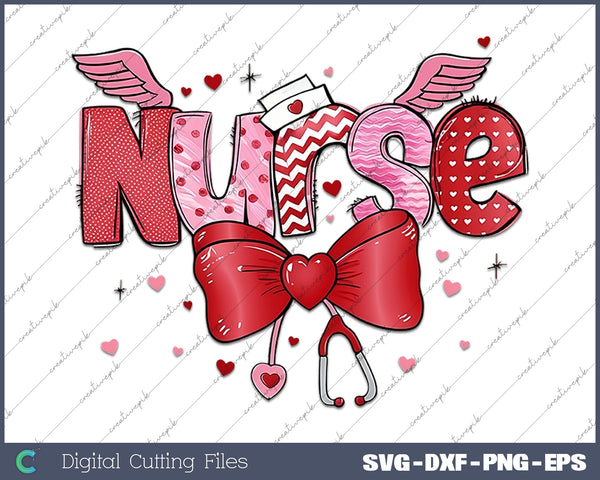 Valentine Nurse  Valentine Coquette Bow Valentines Day SVG PNG Cutting Printable Files