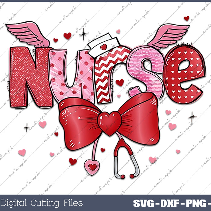 Valentine Nurse  Valentine Coquette Bow Valentines Day SVG PNG Cutting Printable Files